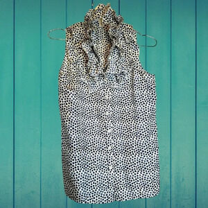 J. Crew Silk Ruffle Collar Polka Dot Sleeveless Button Up Blouse size 0